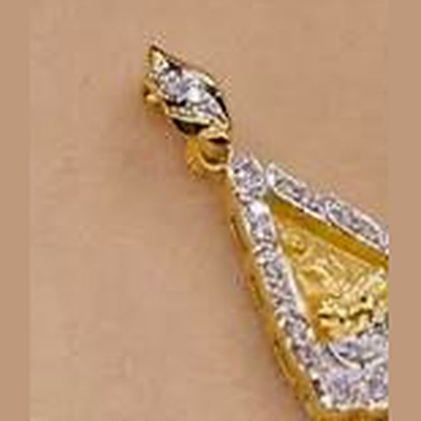 Triangular gold amulet frame with a seated Buddha