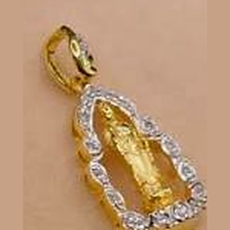 Gold frame set with white stones around a standing Buddha amulet