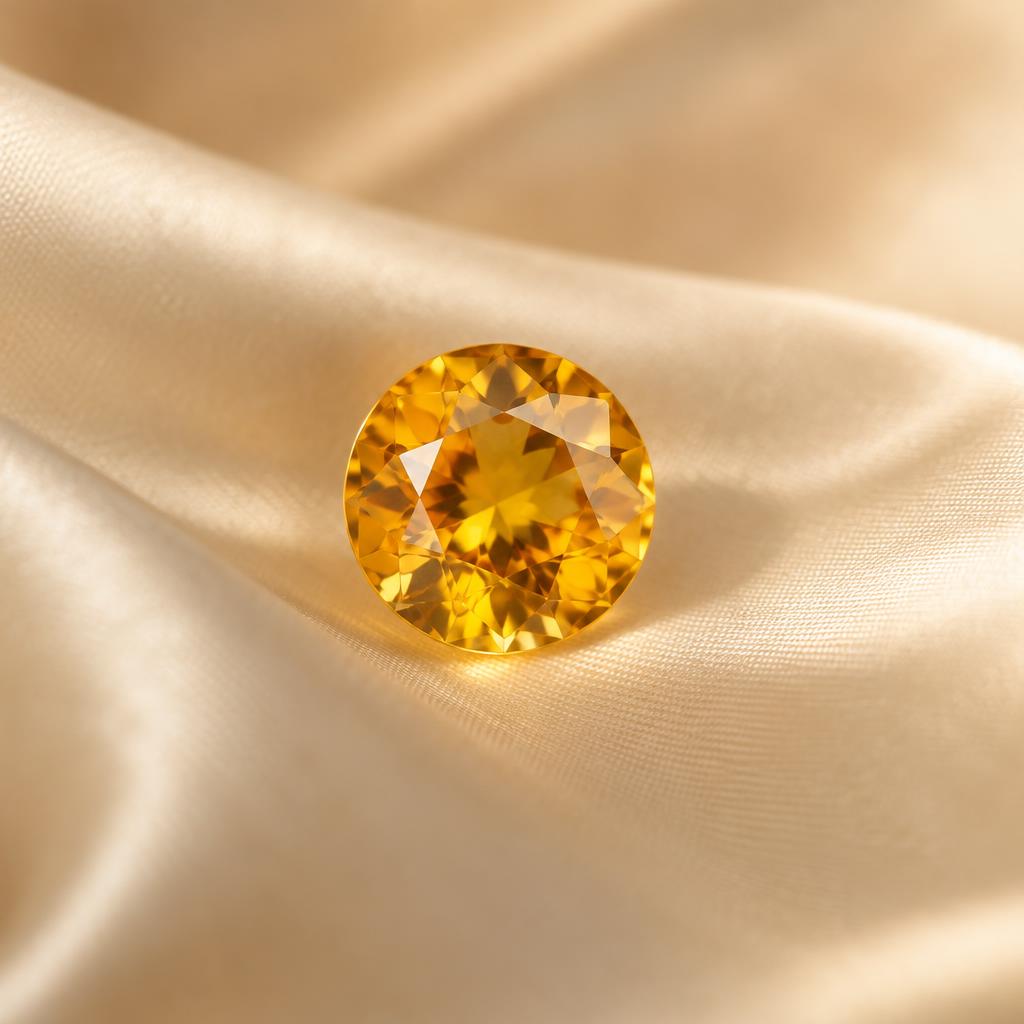 Loose golden yellow sapphire on ivory silk